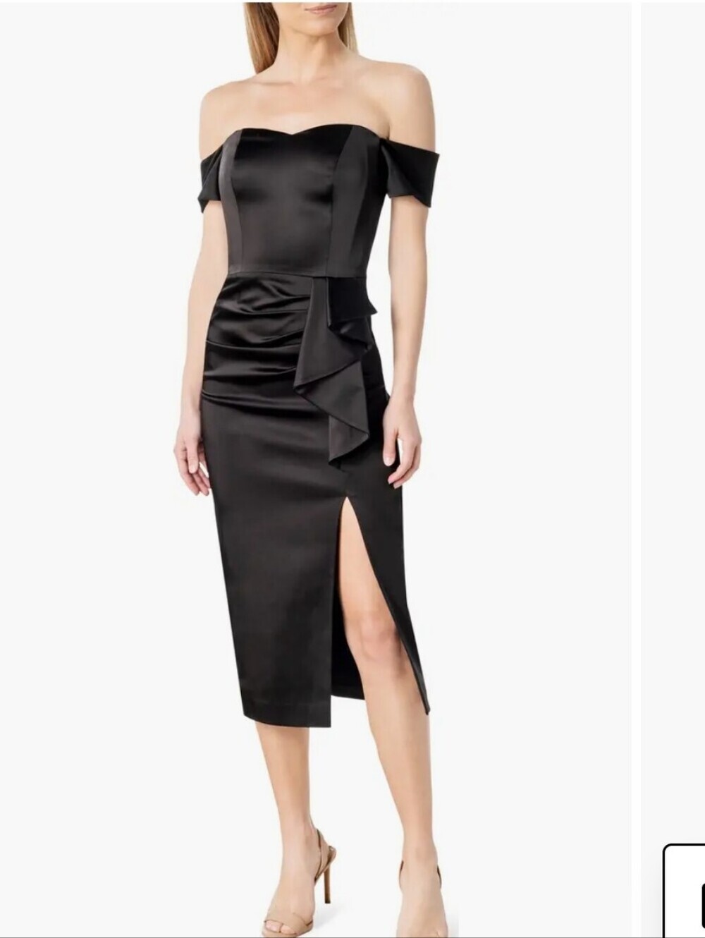 DRESS THE POPULATION ALANI OFF THE SHOULDER SHEATH MIDI DRESS FORMAL SIZE SMALL